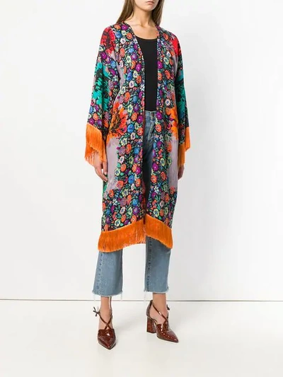 Shop Etro Floral Print Poncho In Yellow