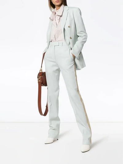 Calvin Klein 205w39nyc Straight Leg Wool Trousers With Tuxedo Stripe In Blue