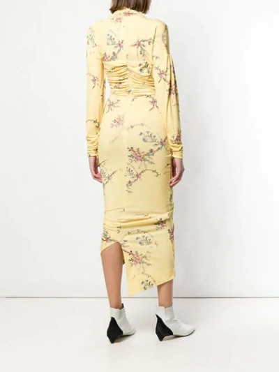 Shop Preen By Thornton Bregazzi Floral Print Ruched Dress In Yellow