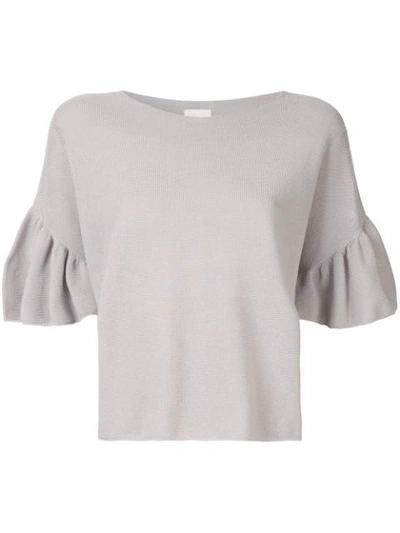 Shop Ballsey Ruffle Sleeve Knitted Sweater - Grey In Gray
