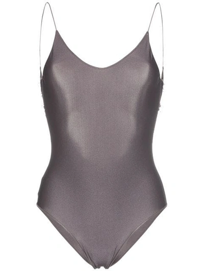 Shop Oseree Travaille Lace Trim Scoop Back Swimsuit In Grey