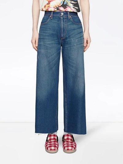 Shop Gucci Weite Jeans Mit Patch In Blue