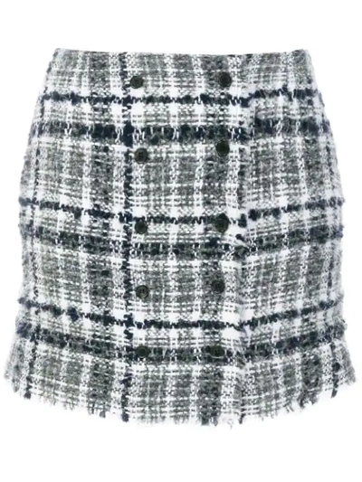 Shop Thom Browne Front-buttoned Reflective Tweed Mini Skirt - Grey