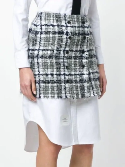 Shop Thom Browne Front-buttoned Reflective Tweed Mini Skirt - Grey
