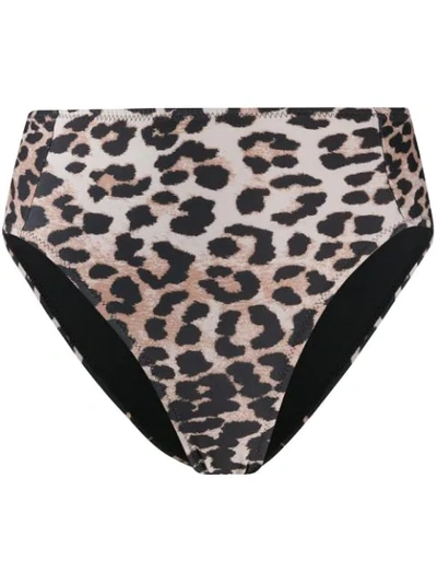 Shop Ganni Leopard Print Bikini Briefs In Neutrals