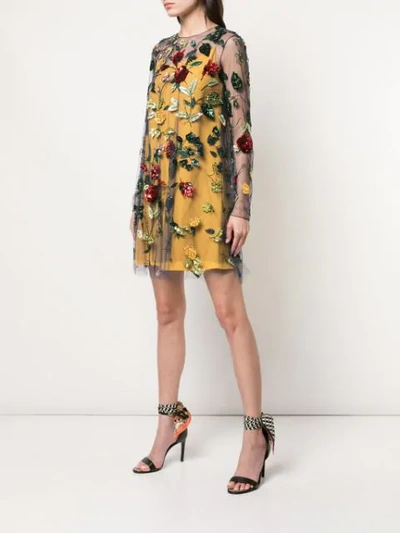 Shop Oscar De La Renta Sheer-styled Dress With Floral Embroidery In Blue