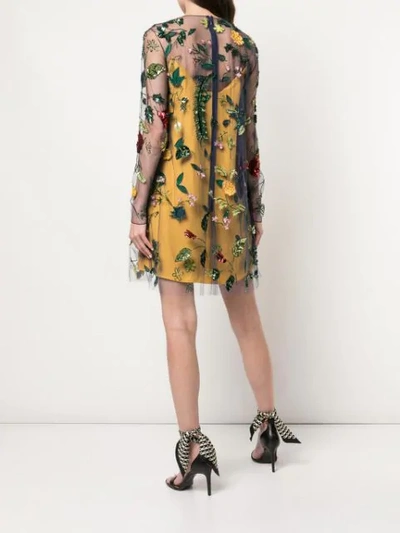 Shop Oscar De La Renta Sheer-styled Dress With Floral Embroidery In Blue
