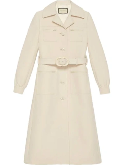 Shop Gucci Interlocking G Belted Coat In White