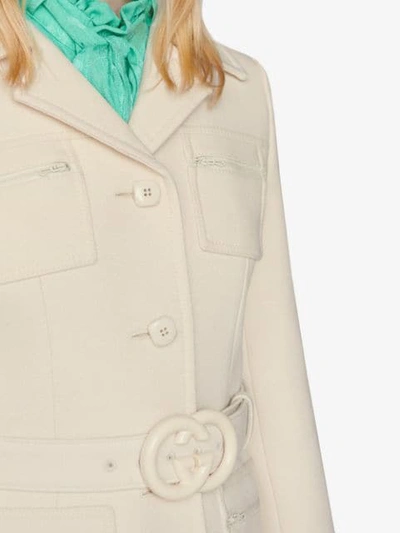 Shop Gucci Interlocking G Belted Coat In White