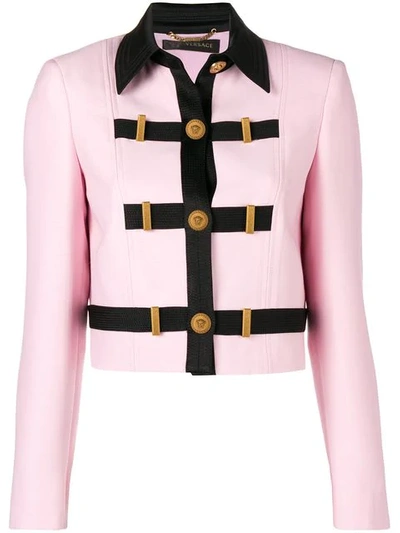 Shop Versace Contrast Trim Jacket In Pink