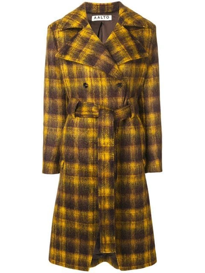 Shop Aalto Checked Belted Coat - Brown