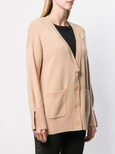 Shop Pinko Accent Button Cashmere Cardigan In Neutrals