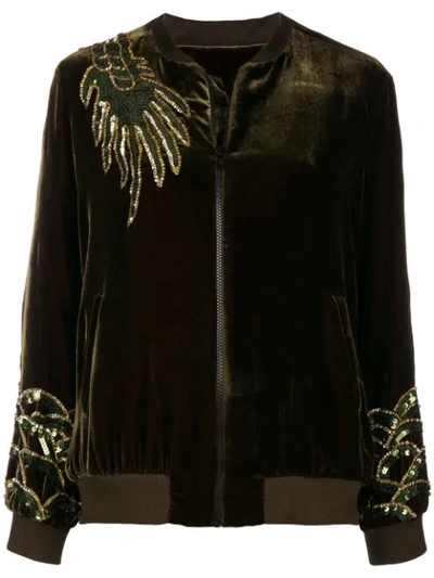 Shop P.a.r.o.s.h Dragon Embellished Bomber Jacket In Green