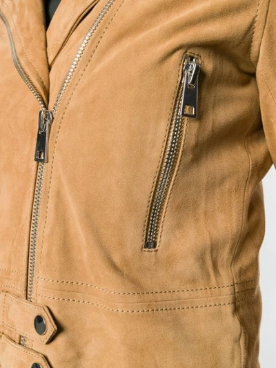 Shop Pinko Cropped Moto Jacket In Brown