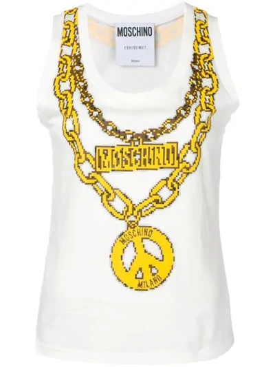 MOSCHINO CHAIN-NECKLACE VEST TOP - 白色