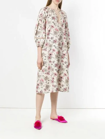Shop Morye Vilshenko Floral Print Midi Dress In Neutrals
