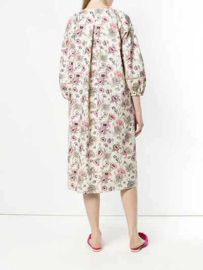 Shop Morye Vilshenko Floral Print Midi Dress In Neutrals