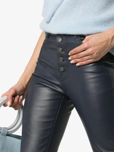 Shop Joseph Navy Den Buttoned Cropped Leather Trousers In Blue