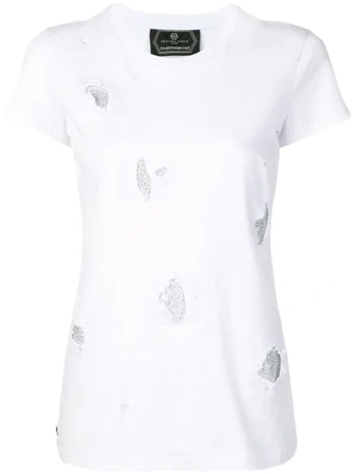 Shop Philipp Plein Crystal-embellished Distressed T-shirt In White