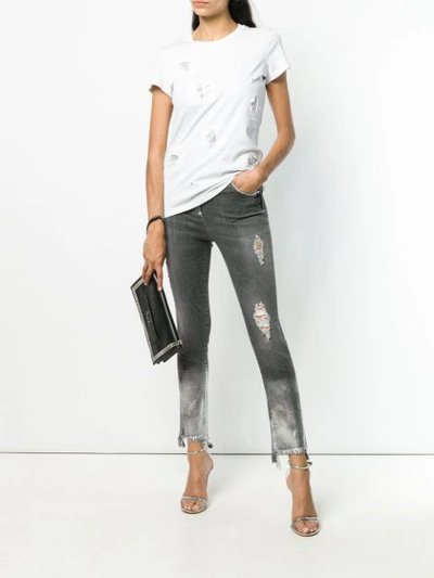 Shop Philipp Plein Crystal-embellished Distressed T-shirt In White