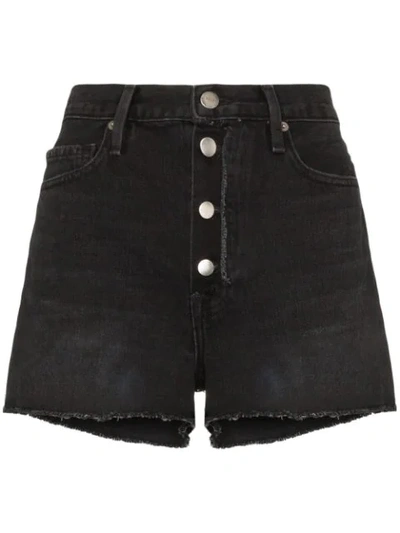 Shop Frame Le Vintage Raw Trim Shorts In Black