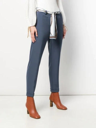 Shop Cambio Cropped Belted Trousers In Blue
