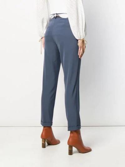 Shop Cambio Cropped Belted Trousers In Blue