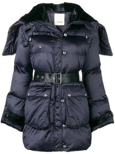 Shop Pinko Belted Padded Jacket In Blue