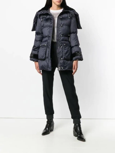 Shop Pinko Belted Padded Jacket In Blue