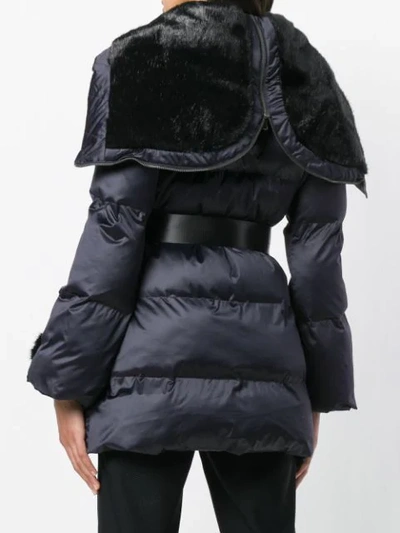 Shop Pinko Belted Padded Jacket In Blue