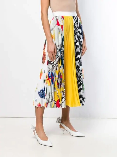 Shop Msgm Pleated Multi-print Skirt In White