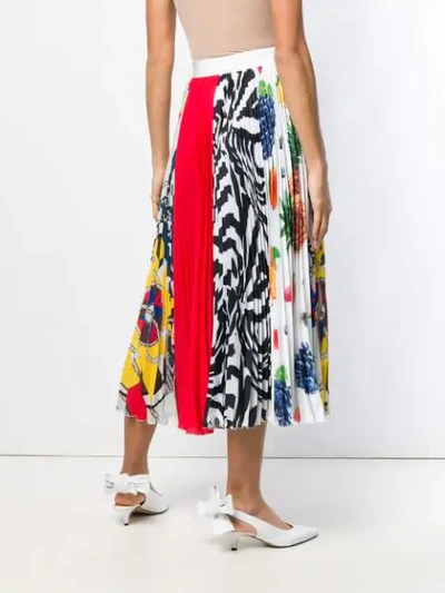 Shop Msgm Pleated Multi-print Skirt In White