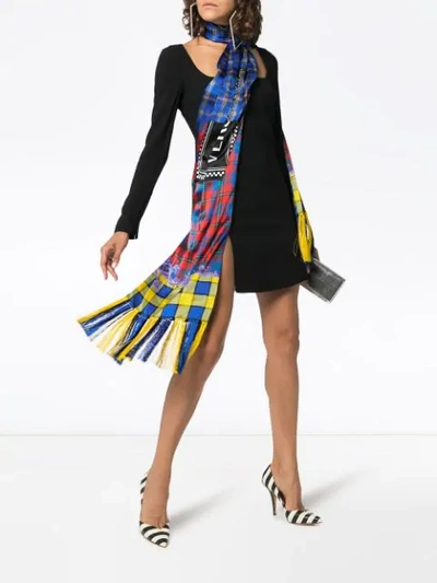 Shop Versace Checked Scarf-detail Dress In Black