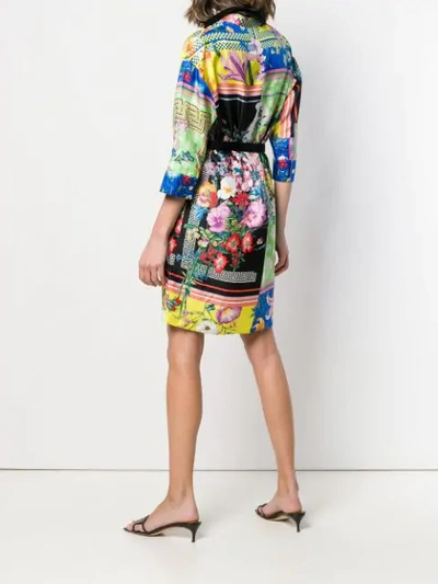 Shop Versace Floral Print Shirt Dress In Black