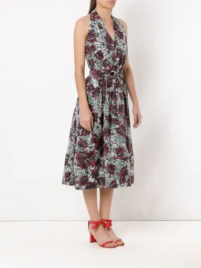 ANDREA MARQUES PRINTED V-NECK DRESS - 白色