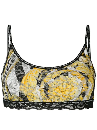 Shop Versace Lace Floral Print Bra - Black