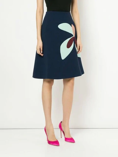 Shop Delpozo Floral Print A-line Skirt In 430 Navy