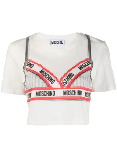 Shop Moschino Bra Print Crop T-shirt In White