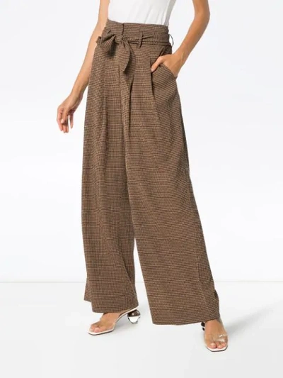 Shop Nanushka Nevada Gingham Wool Blend Wide-leg Trousers - Brown