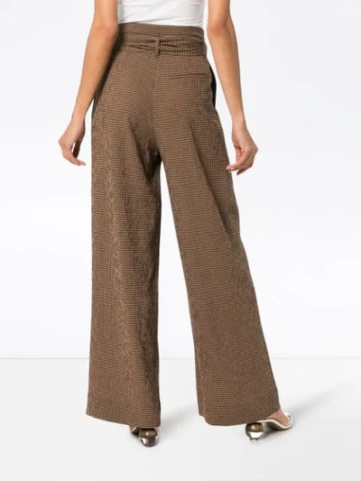Shop Nanushka Nevada Gingham Wool Blend Wide-leg Trousers - Brown