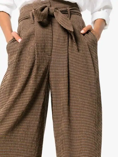 Shop Nanushka Nevada Gingham Wool Blend Wide-leg Trousers - Brown