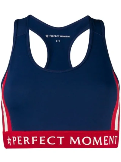 Shop Perfect Moment Logo Band Sports Bra In Blue