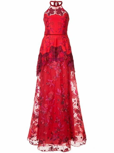 Shop Marchesa Notte High Low Lace Dress In Red