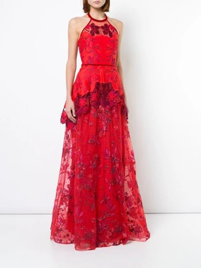 Shop Marchesa Notte High Low Lace Dress In Red