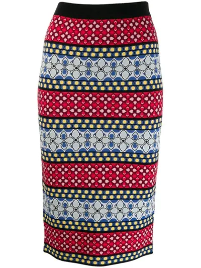 Shop Alice And Olivia Floral Knitted Midi Skirt In Red