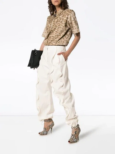 Shop Stella Mccartney Vertical Zip Ruffle Detail Cotton Blend Track Pants In Neutrals