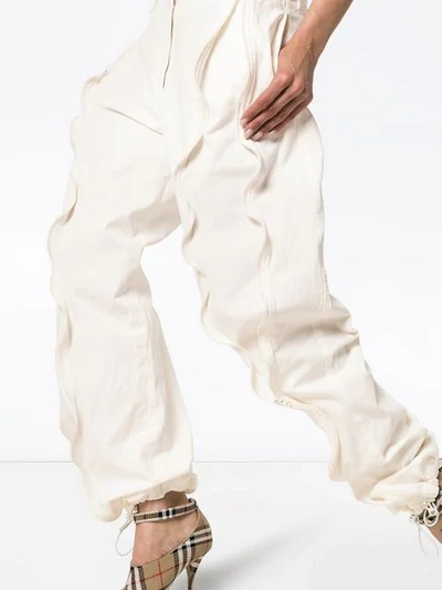 Shop Stella Mccartney Vertical Zip Ruffle Detail Cotton Blend Track Pants In Neutrals