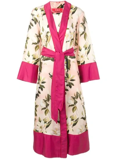 Shop F.r.s For Restless Sleepers Floral Print Robe Coat In Pink