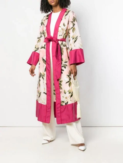 Shop F.r.s For Restless Sleepers Floral Print Robe Coat In Pink