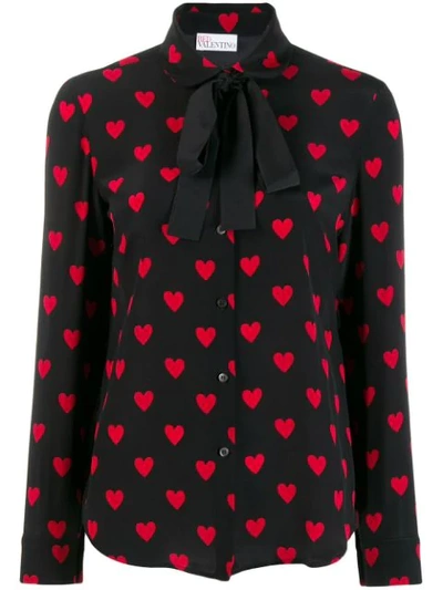 RED VALENTINO HEART-PRINT SILK SHIRT - 黑色